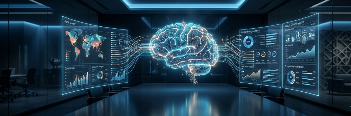 AI market research dashboard analyzing business data and insights